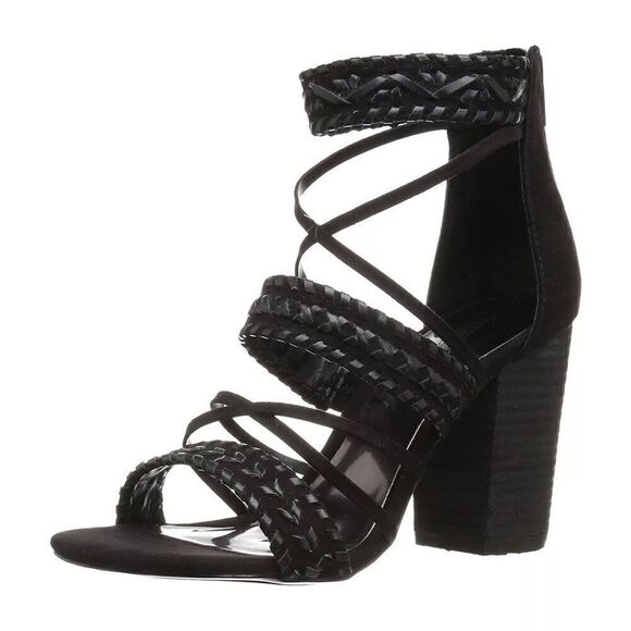 EUC Carlos Santana Java Braided Straps Black Block Heels plus socks - Picture 4 of 5